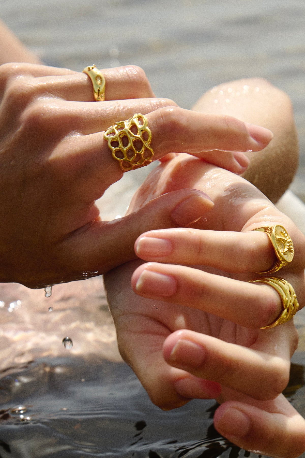 Feggeri Ahinos Gold Vermeil Organic Ring worn by a model