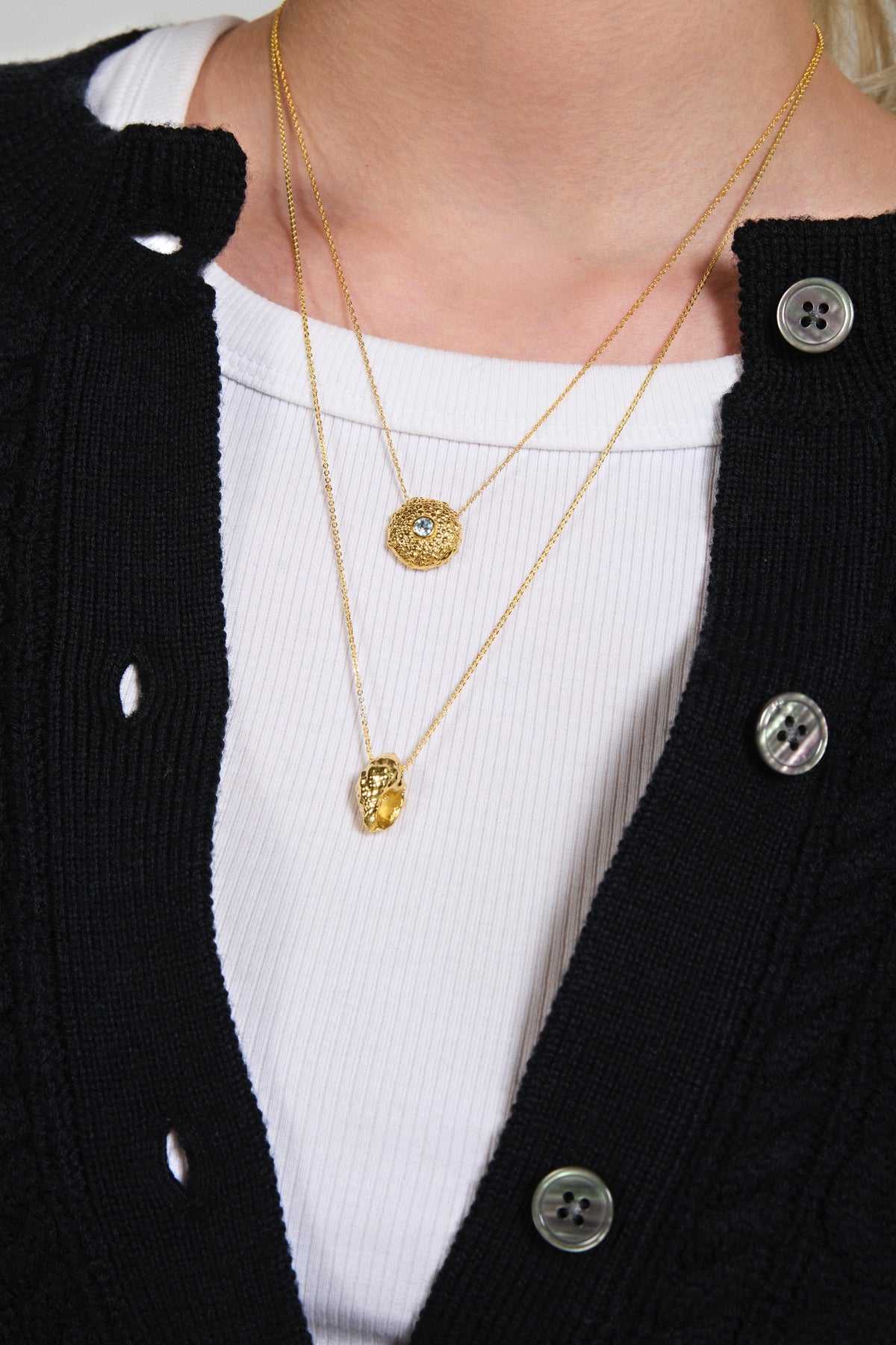 Feggeri Ahinos Gold Vermeil Topaz Necklace worn by a model