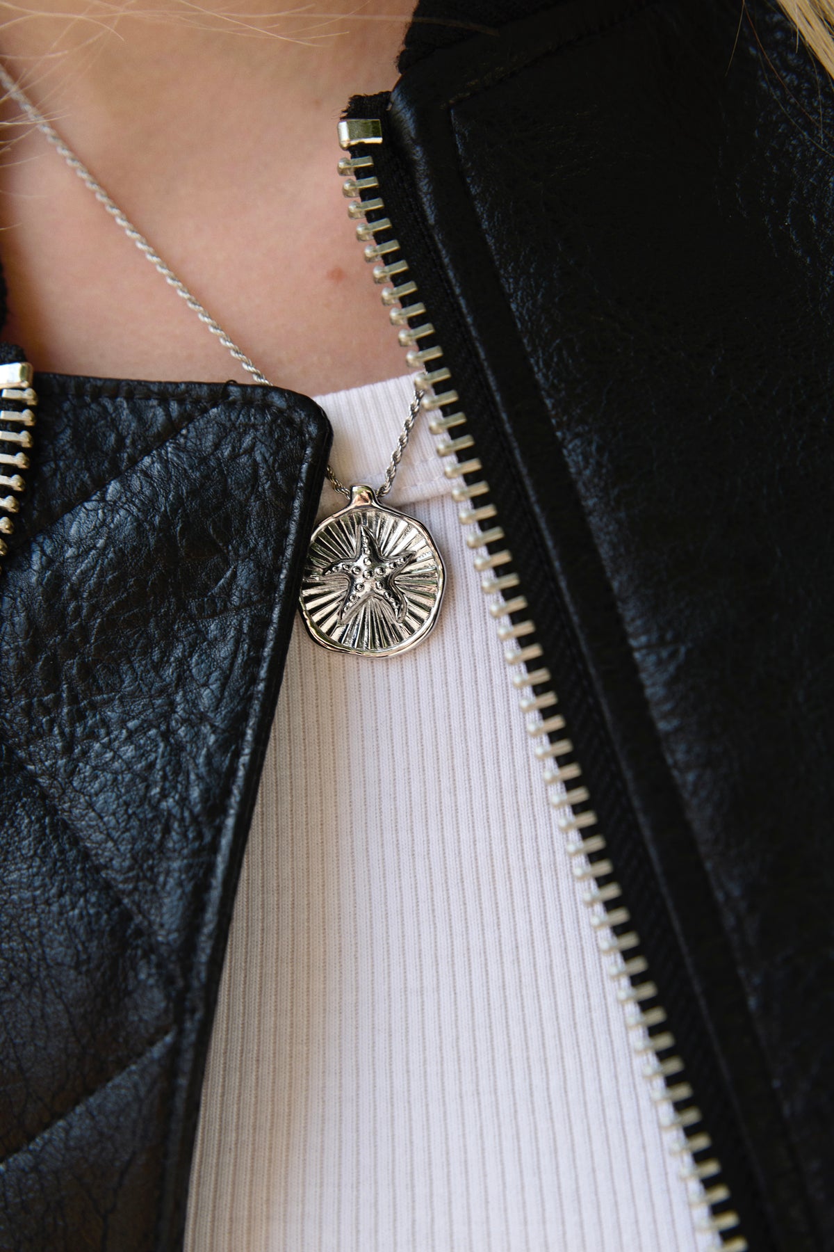 Feggeri Astra Sterling Silver Starfish Necklace worn by a model