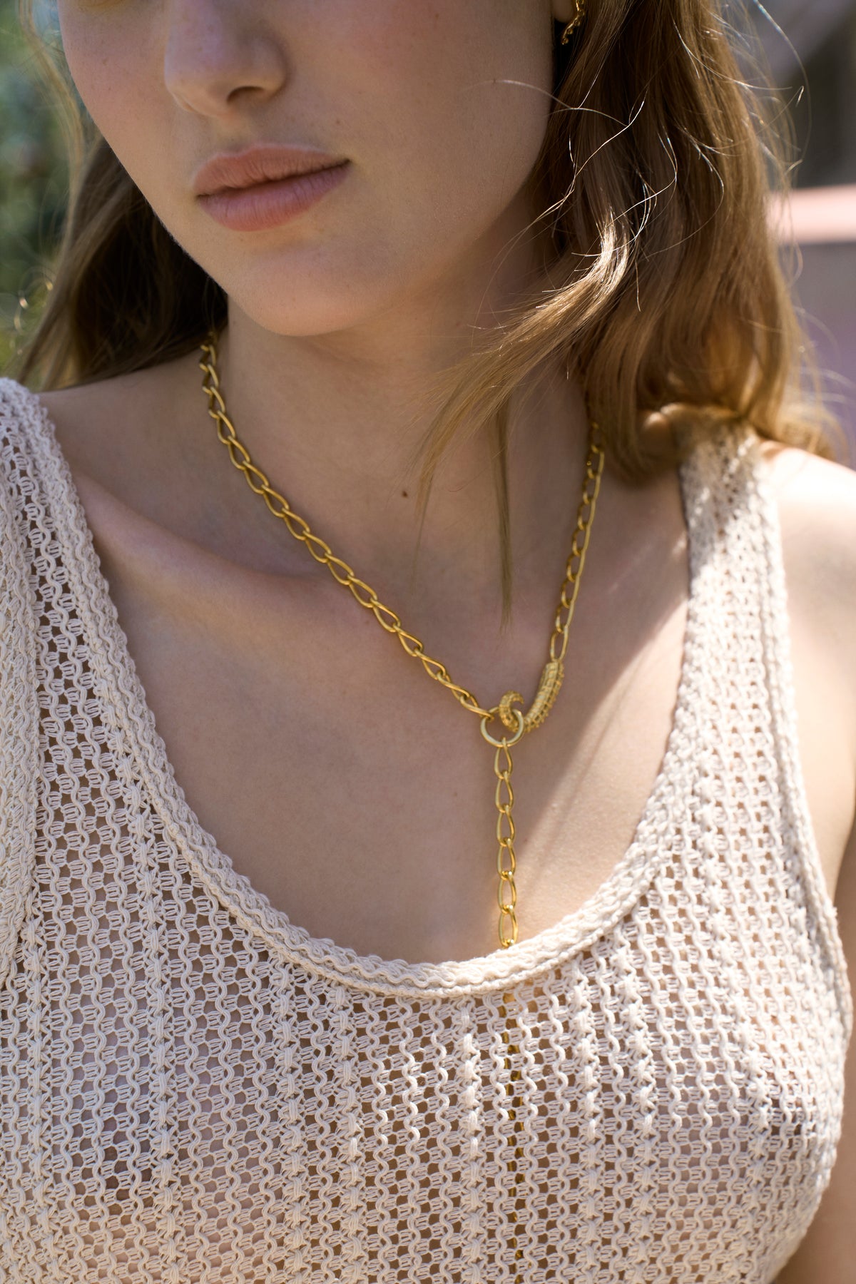 Feggeri Ippos Gold Vermeil Chunky Chain Necklace worn by a model