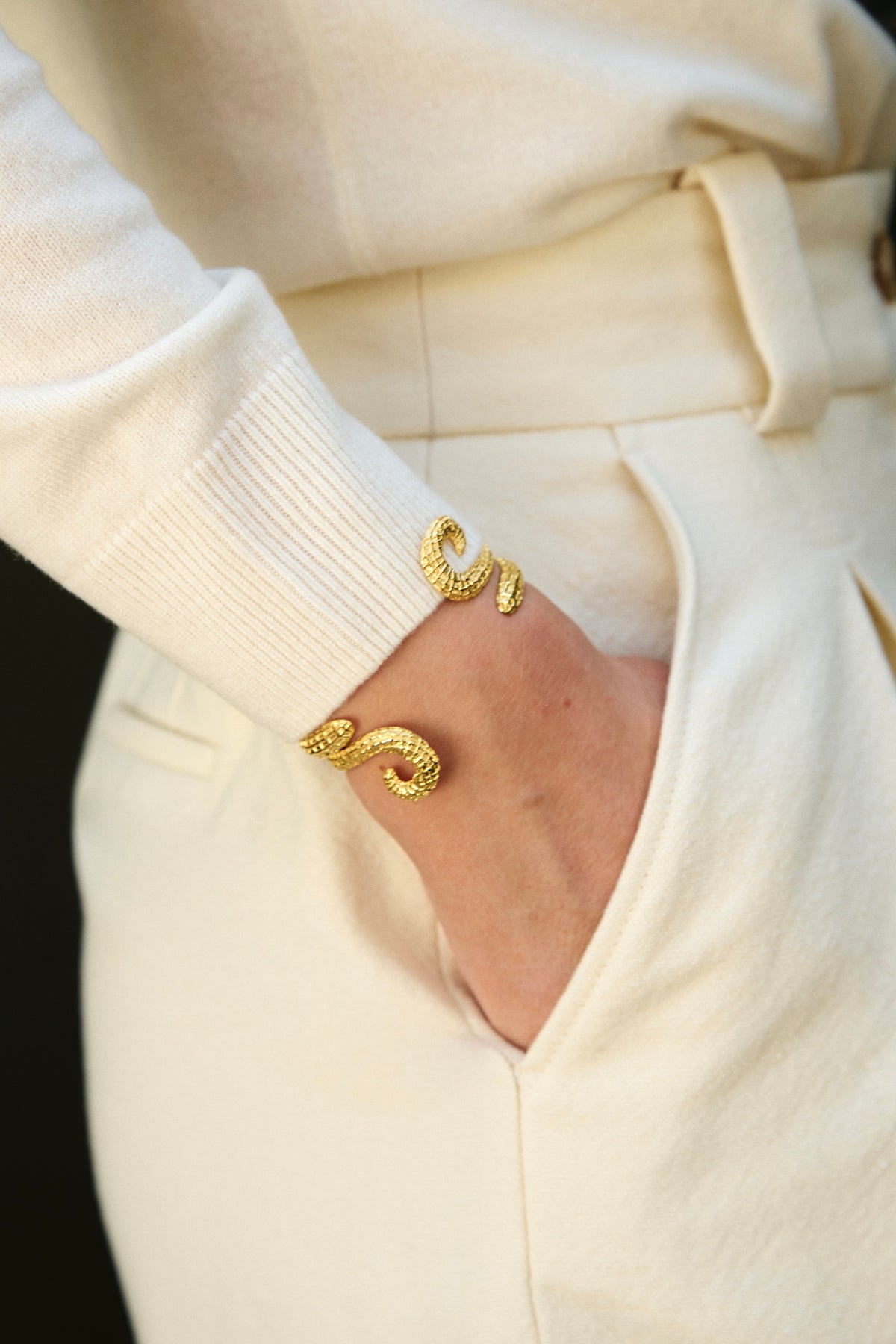 Feggeri Ippos Gold Vermeil Seahorse Cuff Bracelet worn by a model