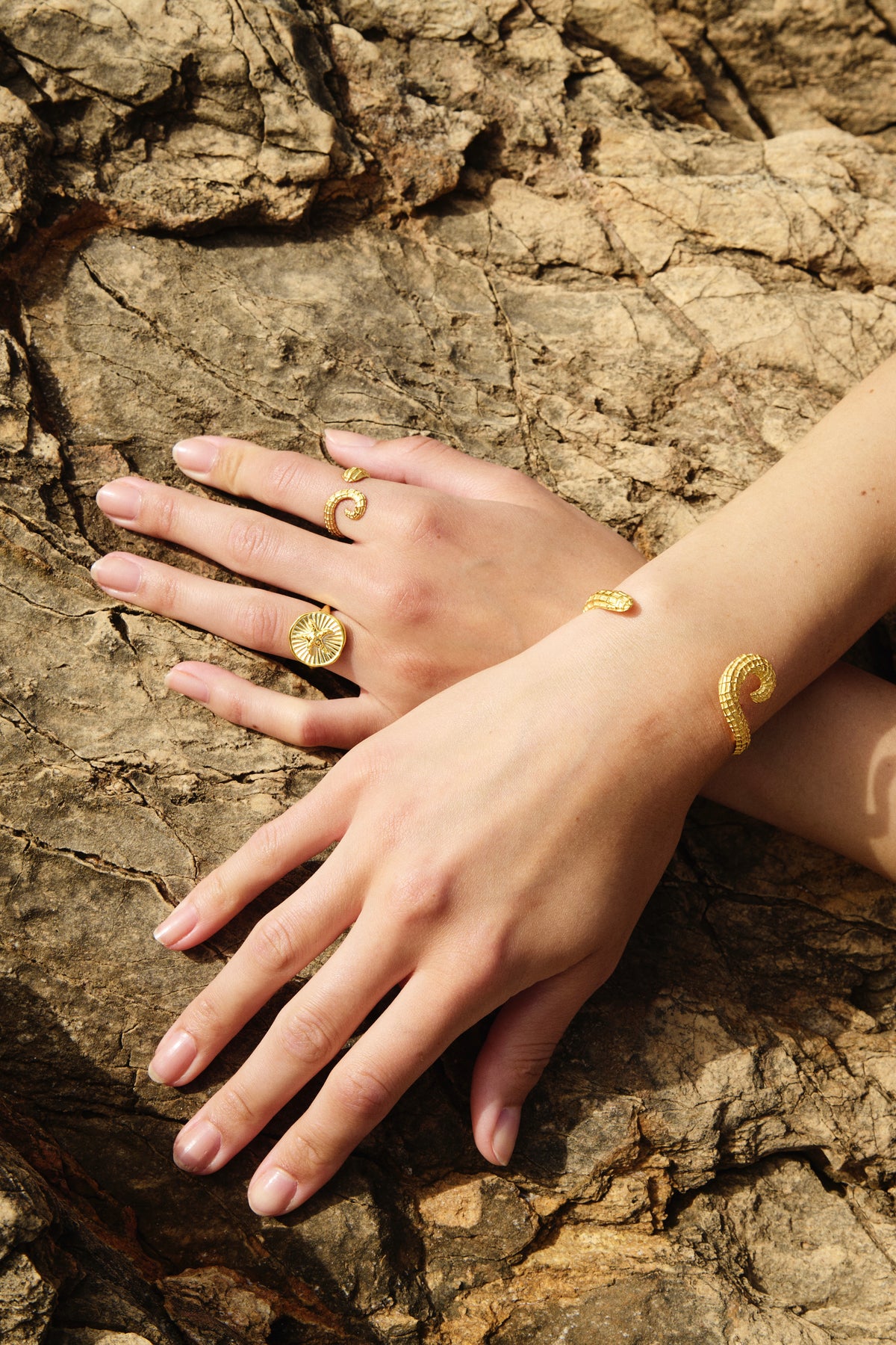 Feggeri Ippos Gold Vermeil Seahorse Ring worn by a model