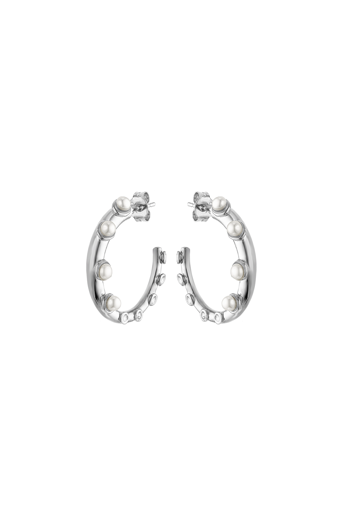 Feggeri Okto Sterling Silver Pearl Hoop Earrings